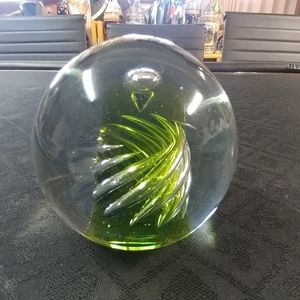 HB Glass Orb Green Swirls Paperweight